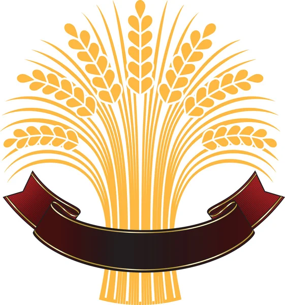 Ripe wheat sheaf with elegant brown banner. — Stock vektor