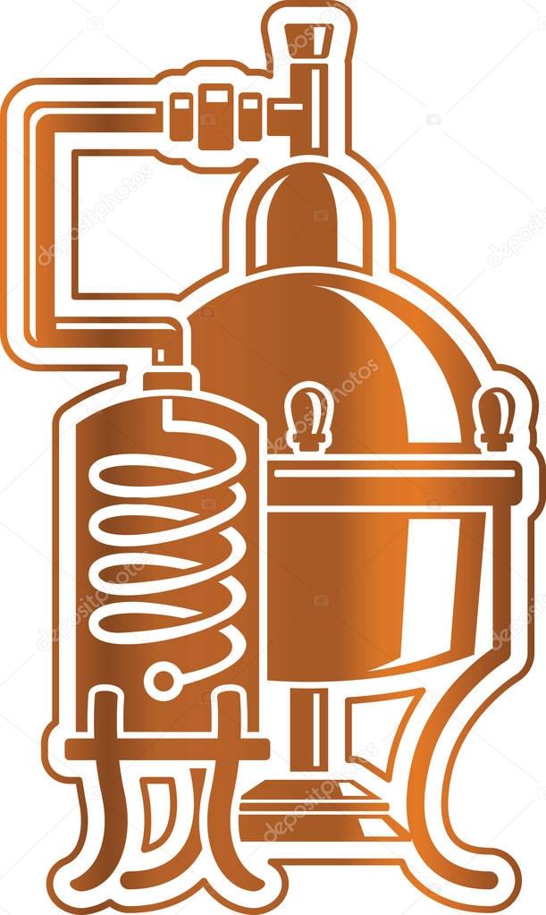 Vector illustration cooper alcohol distillation unit alembic. Template for logo or Icon