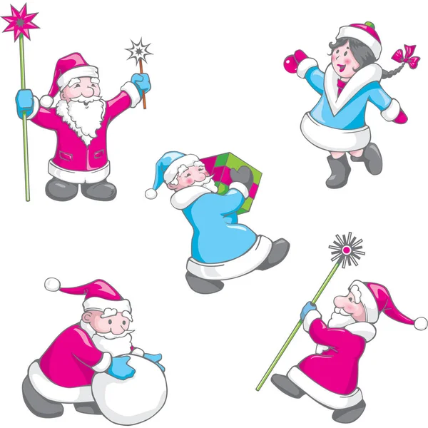 Christmas set of funny cartoon Santa Claus in various poses and — Stock Vector