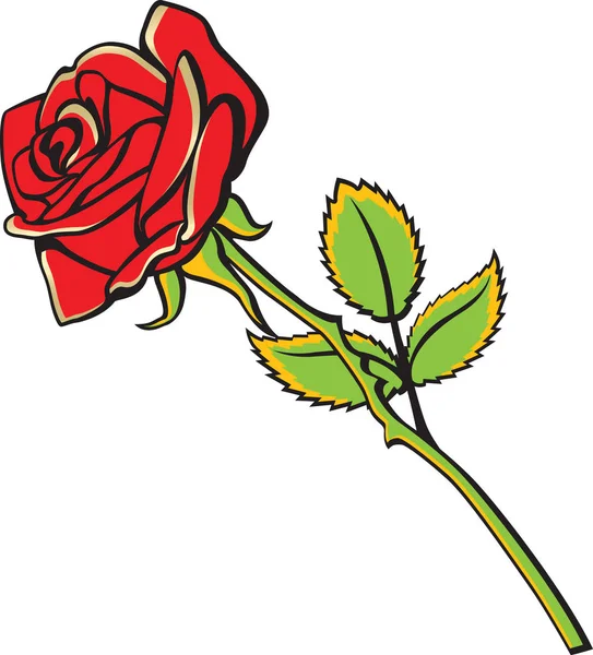Czerwona róża kreskówka styl ilustracji. Ozdoba, tatuaż. — Wektor stockowy