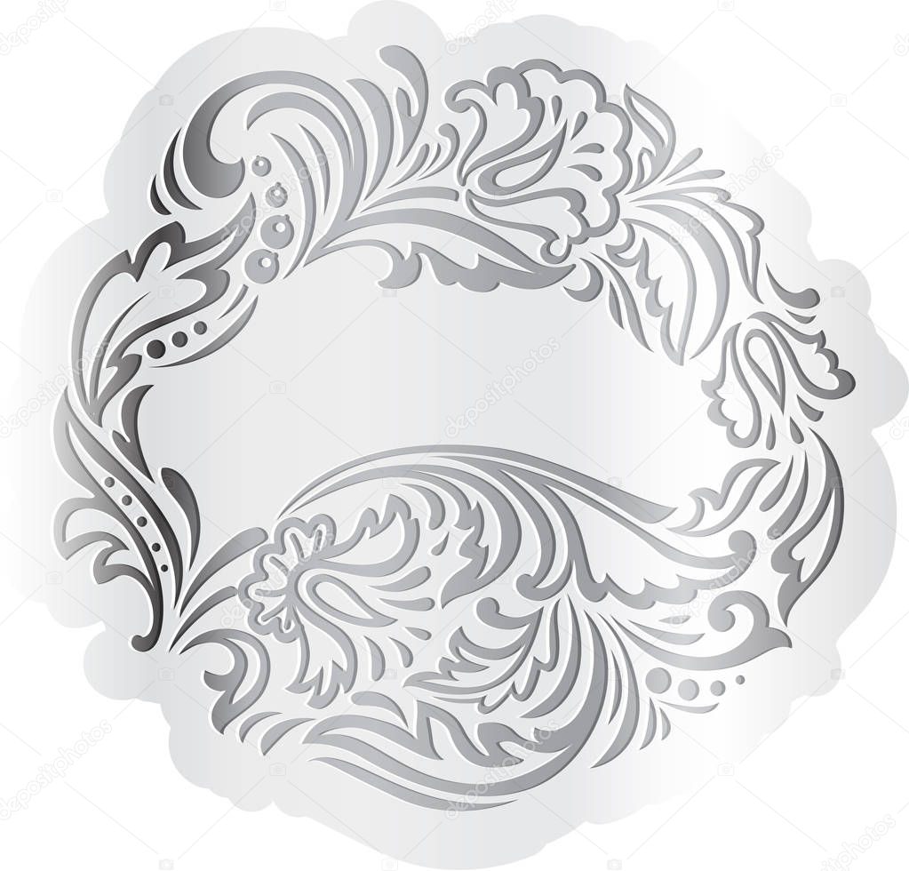 Calligraphic silver floral ornate decorative element frame borde