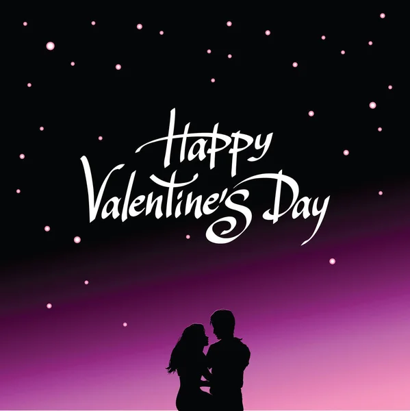 Feliz Dia dos Namorados lettering cartão de saudação com amor romântico —  Vetores de Stock