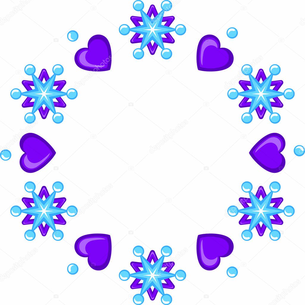 Cartoon snowflakes circle frame on white background for your Chr