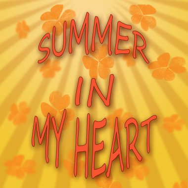 benim kalbimde yazıt yapraklara ve uçan çiçek bir arka plan üzerine yaz 