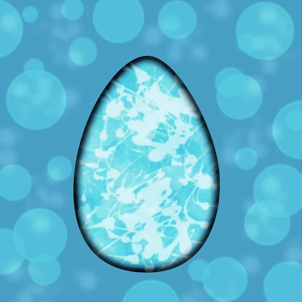 Velikonoční Modré Pozadí Bokeh Velikonoční Vajíčko Centru Vejce Postřiku Skvrny — Stock fotografie