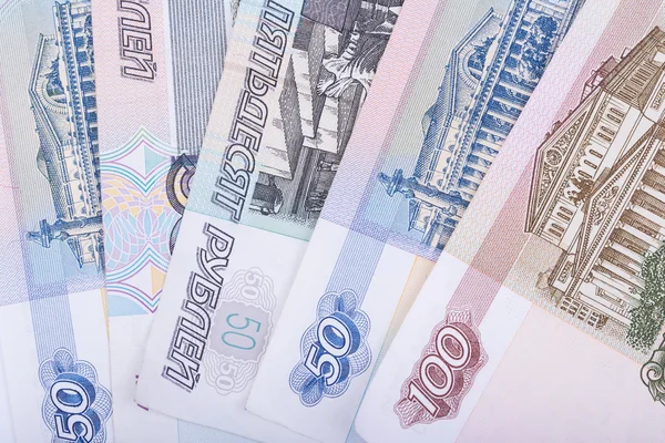 Ρωσικά ρούβλια τραπεζογραμματίων για φόντο, closeup προβολή — Φωτογραφία Αρχείου