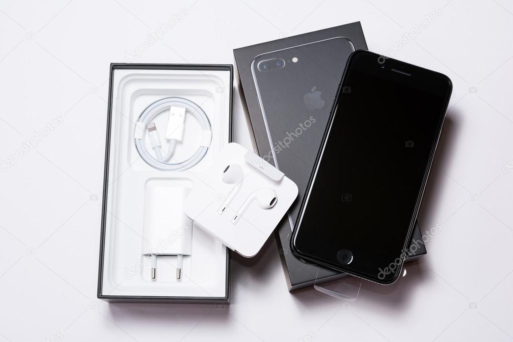 Sofia Bulgaria October 7 16 New Apple Iphone 7 Plus Jet Black Unboxing On White Background Illustrative Editorial Stock Editorial Photo C D Zheleva