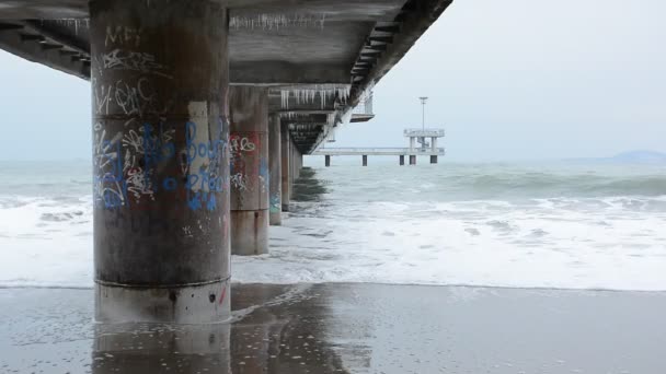 Invierno Tormentoso Mar Negro Bahía Burgas Bulgaria — Vídeos de Stock