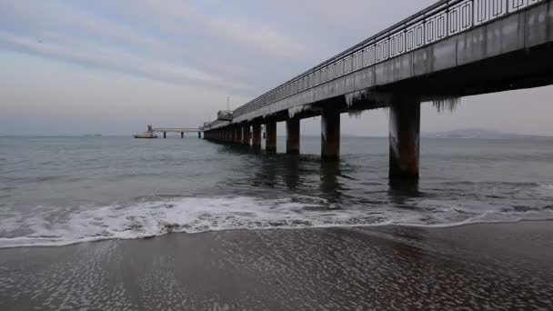 Stormachtige Winter Zwarte Zee Baai Van Burgas Bulgarije — Stockvideo