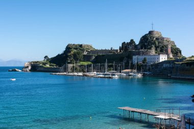 Korfu, Corfu Island, Yunanistan eski Venedik kalede. Denizden görüntülemek.