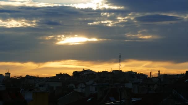 Time Lapse Colorful Sunset Dramatic Clouds City Burgas Bulgaria — Stock Video