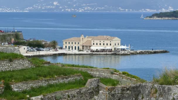 Eski Corfu Town Cityscape Yunanistan Korfu Kasabaya Eski Kale Görüntülemek — Stok video