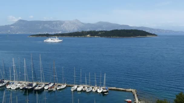 Tekne Yelken Corfu Town Yunanistan Feribot Güzel Deniz Manzara — Stok video