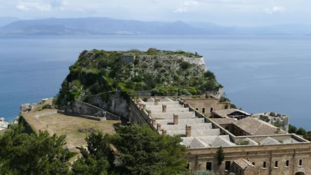 ケルキラ市 コルフ島 ギリシャの古いヴェネツィアの要塞 要塞から美しい海の景色 — ストック動画