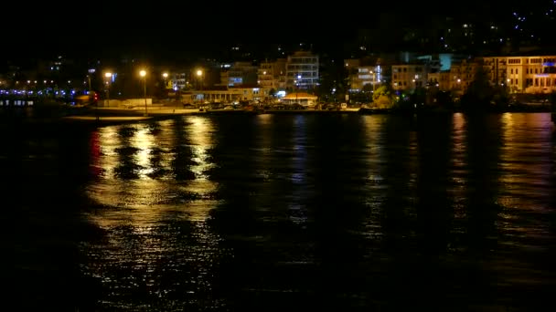 Igoumenitsa Porto Marítimo Noite Grécia Vista Ferryboat Que Viaja Para — Vídeo de Stock