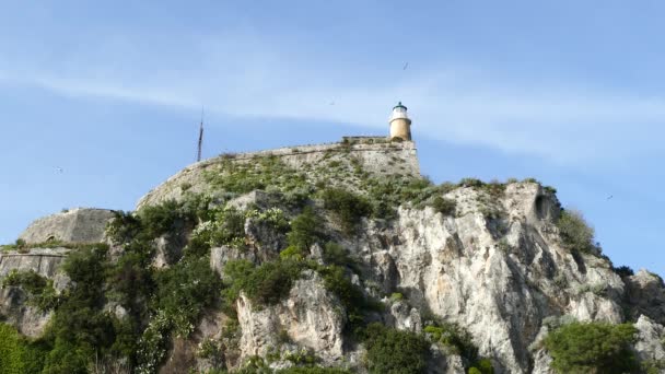 Old Venetian Fortress Kerkyra City Corfu Island Greece Lighthouse Top — Stock Video