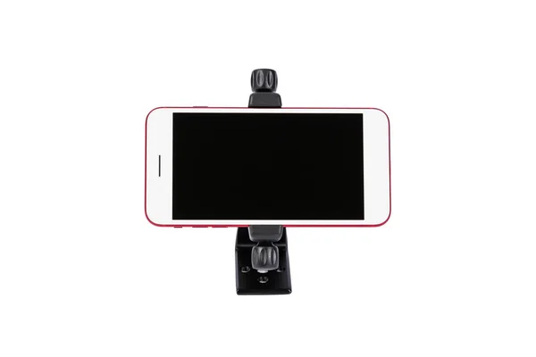 Макет смартфона с чистым черным экраном. Front view of a cell phone isolated on white background — стоковое фото