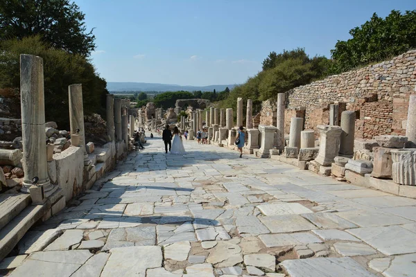 Ephesus Turkey 2017 Curetes Street Ephesus Ancient City Selcuk Turkey — 스톡 사진