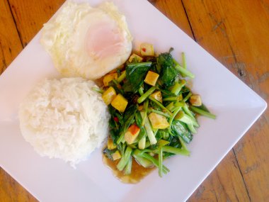 Fried Çince lahana ile Tofu beyaz tabak içinde karıştırın. Vejetaryen yiyecekler, sağlıklı gıda.