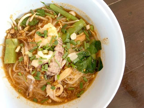 Tenger Gyümölcsei Tom Yum Thai Étel Thai Tészta Leves — Stock Fotó