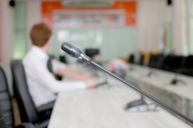 Görüntü arka plan konferans salonunun mikrofon yumuşak odak / Seminer Toplantı Oda ticari etkinlik / eğitim akademik sınıf eğitim kursu: hoparlör / üniversite sınıf oda öğretmenin mikrofon