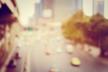 Soyut dairesel Bokeh hareket lensleri şehir ve sokak lambası veya gece vakti Bokeh ışığı. Bangkok Otoyolu Tayland.