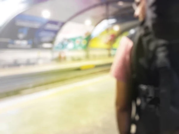 Blurred Image People Train Station Hall Waiting Train — Stock Photo, Image