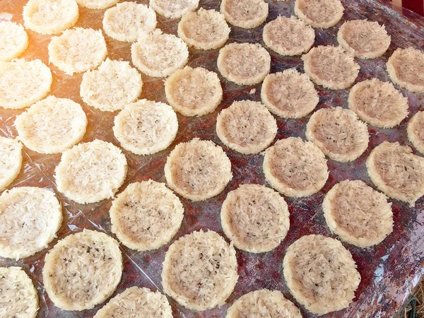 Cooking Fried rice candies with sun light, Pattern of Thai Crispy Rice Cracker 