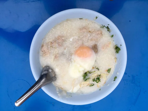 Geleneksel Tay Lapası Pirinç Bulamaç Beyaz Kase Pirinç Çorbası Çinde — Stok fotoğraf