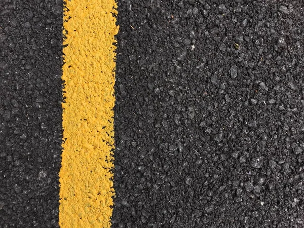 Yellow Paint Line Black Asphalt Road Surface Texture Space Transportation — Stock Photo, Image
