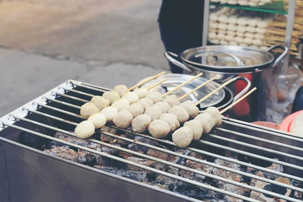 Gegrillte Frikadellen Auf Dem Herd Thailändisches Street Food — Stockfoto