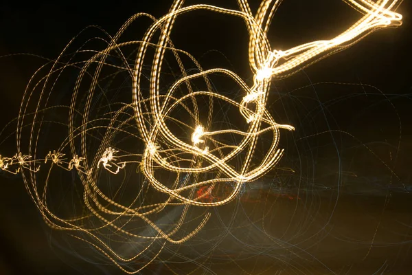 Вуличні Ліхтарі Автомобілі Швидкістю Нічний Час Рух Світла Повільною Швидкістю — стокове фото