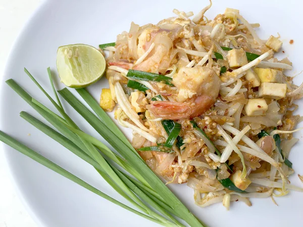 Pad Thai Gebratene Reisnudeln Mit Garnelen Das Thailändische Nationalgericht Das — Stockfoto