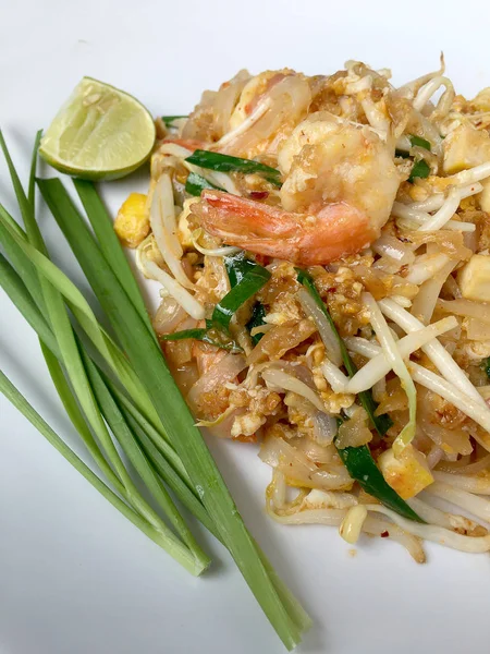 Pad Thai Wokad Ris Nudlar Med Räkor Thailands Främsta Nationalrätt — Stockfoto