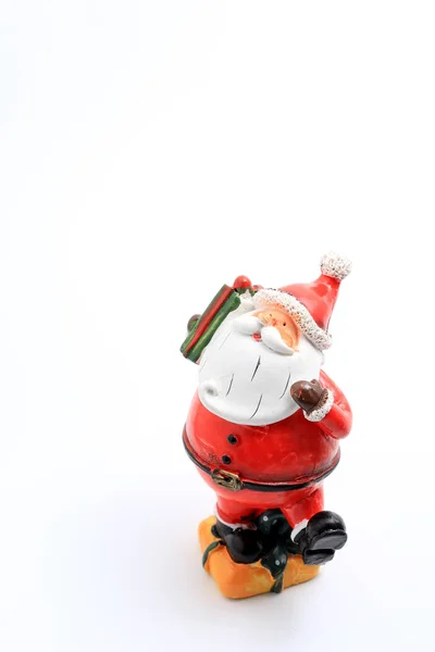 Happy Christmas Santa Claus Doll Christmas Decorations Box Isolated White — Stock Photo, Image