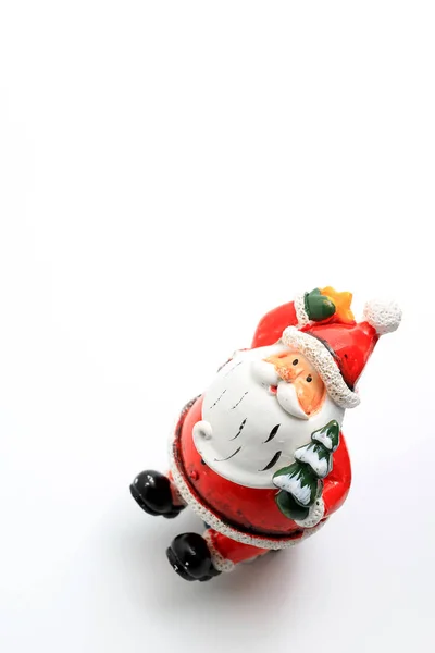 Happy Christmas Santa Claus Doll Christmas Decorations Box Isolated White — Stock Photo, Image