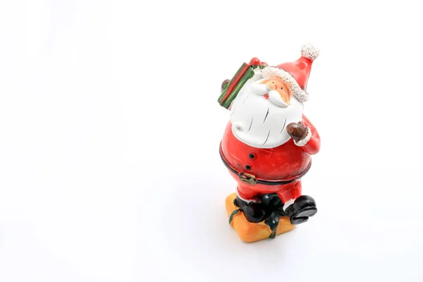 Happy Christmas Santa Claus Pop Met Kerst Decoraties Vak Geïsoleerd — Stockfoto