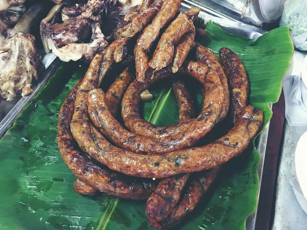 Thai Spicy Sausage Asgaew Called Sai Aua Name Northern Thai — Stock Photo, Image