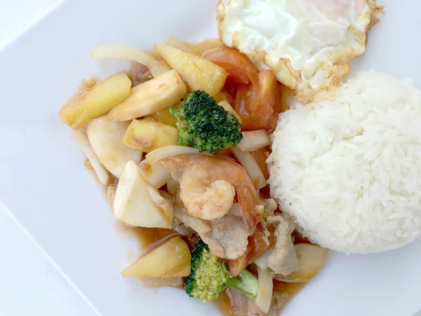 Fried Fried Stir Sweet Dan Saus Asam Dengan Sayuran Udang — Stok Foto