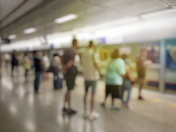 Verschwommene Menschen Bahnhöfen Die Auf Zug Warten Reisekonzept — Stockfoto