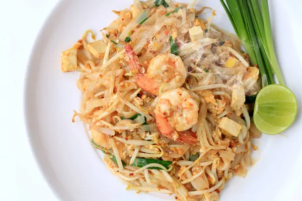 Thai Style Noodles Pad Thai Stir Fried Rice Noodles Shrimp — Stock Photo, Image
