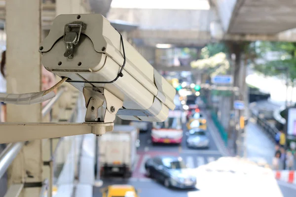Close Traffic Security Camera Surveillance Cctv Road Monitor Car Traffic — Stock Photo, Image