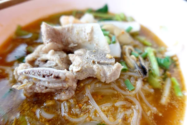 Sopa Macarrão Frutos Mar Picante Com Lagostim Osso Porco Camarão — Fotografia de Stock