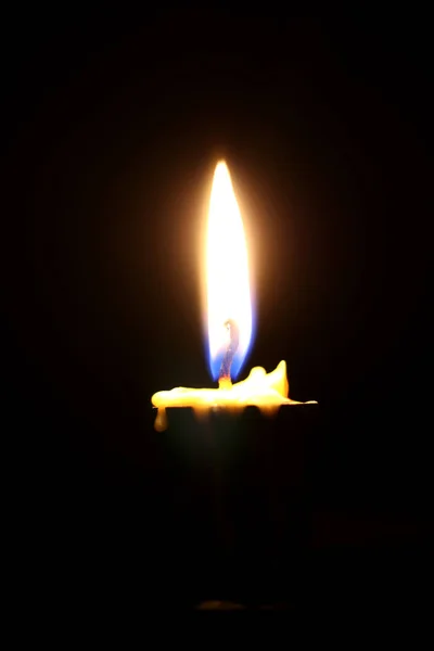 One Single Yellow Light Candle Burning Brightly Black Background Candle — Stock Photo, Image