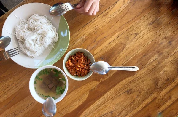 Верхній Вид Тайської Їжі Стиль Тайського Омлету Rice Noodles Поодинці — стокове фото