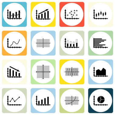 Grafikler, diyagramlar ve istatistik simgeler kümesi. Premium Kalite simgesi derleme. Simgeler, Web, uygulama ve kullanıcı arabirimi tasarımı için kullanılabilir. Vektör çizim, Eps10.