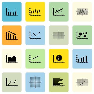 Grafikler, diyagramlar ve istatistik simgeler kümesi. Premium Kalite simgesi derleme. Simgeler, Web, uygulama ve kullanıcı arabirimi tasarımı için kullanılabilir. Vektör çizim, Eps10.