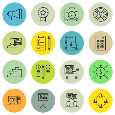 Görev Listesi, Promosyon, Takım Çalışması ve Daha Fazlası Proje Yönetimi Simgeleri Ayarlayın. Üstün Kaliteli Eps10 Vektör İllüstrasyon Mobil, Uygulama, Ui Tasarım için.