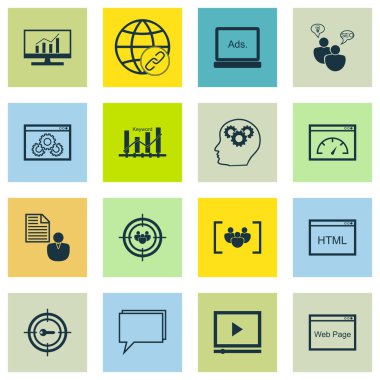 Set Seo, Pazarlama Ve Reklam Simgeleri Yaratıcılık, Html Kodu, Hedef Kitle Hedefleme ve daha fazlası. Üstün Kaliteli Eps10 Vektör İllüstrasyon Mobil, Uygulama, Ui Tasarım için.