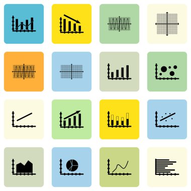 Grafikler, diyagramlar ve istatistik simgeler kümesi. Premium Kalite simgesi derleme. Simgeler, Web, uygulama ve kullanıcı arabirimi tasarımı için kullanılabilir. Vektör çizim, Eps10.